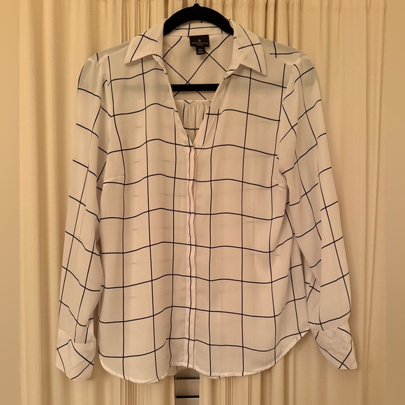 Worthington White and Black Grid Button Down Shirt - Picture 1 of 3